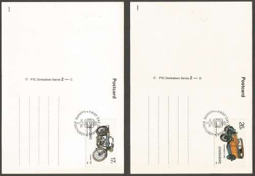 Zimbabwe-1986-FDC + PostCard Set - Unused- Post card-Thematic-Transport- Motor Cars