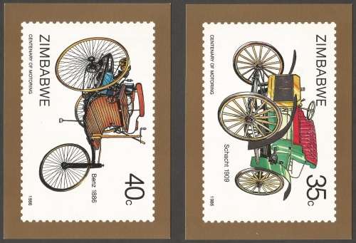 Zimbabwe-1986-FDC + PostCard Set - Unused- Post card-Thematic-Transport- Motor Cars
