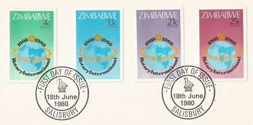 75th Anniversary of Rotary International- Zimbabwe- 1980 - FDC - Used- Cancel- Post Mark
