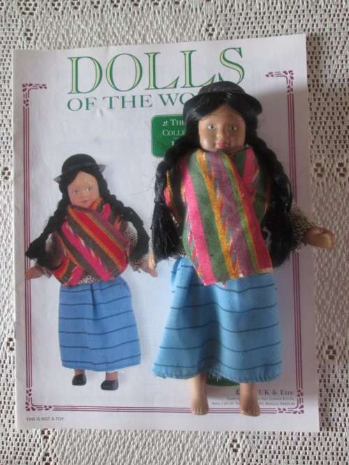 Dolls of The World- No 19- Porcelain Doll- Bolivia- Bolivian Costume + Collector`s Guide