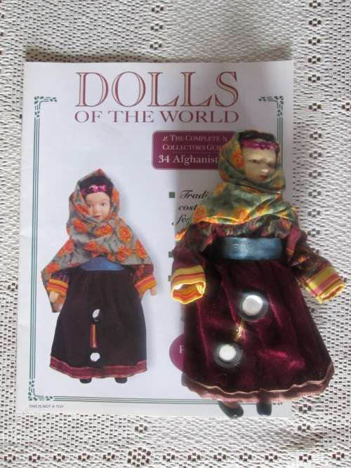 Dolls of The World- No 34 - Porcelain Doll- Afghanistan- Afghan Costume + Collector`s Guide