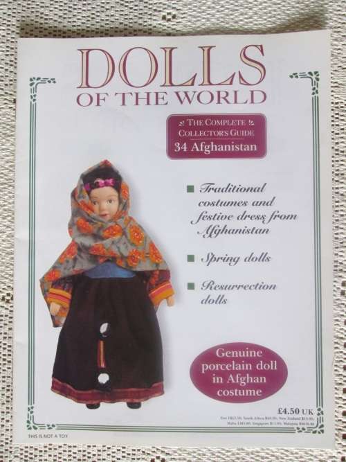 Dolls of The World- No 34 - Porcelain Doll- Afghanistan- Afghan Costume + Collector`s Guide