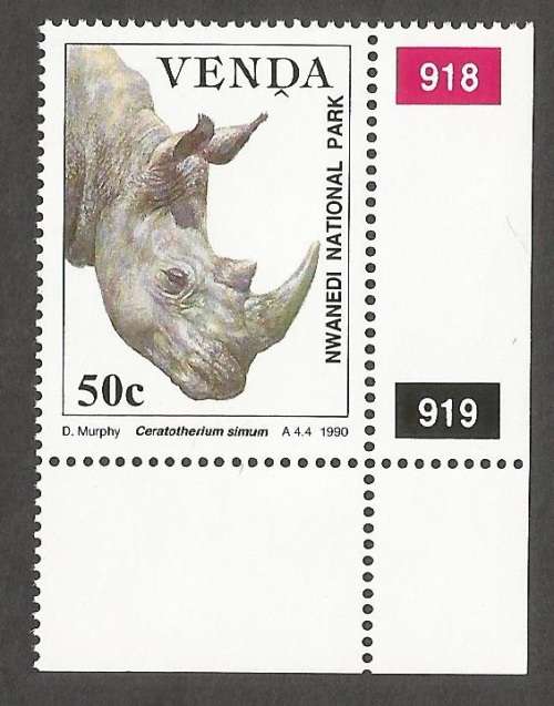 Venda- 1990- MNH- Single Stamp- Thematic- Fauna- Wildlife- Rhinoceros- SACC 204- Control Numbers