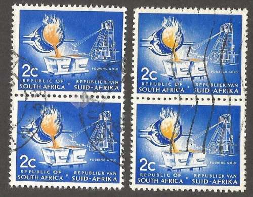 Republic of South Africa Grouping of 1st Definitive 2c Pouring Gold. `Floating Gold`