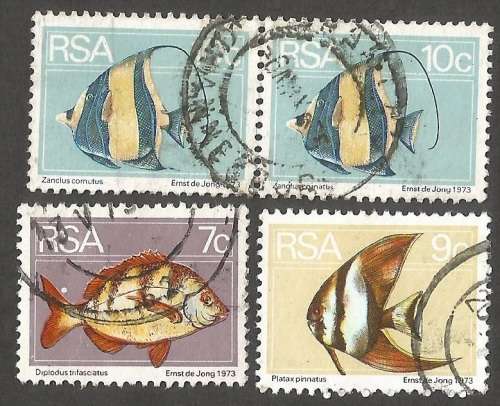 Republic of South Africa Grouping of  2nd Definitive Mixed Variety, white dot above 7c fish tail