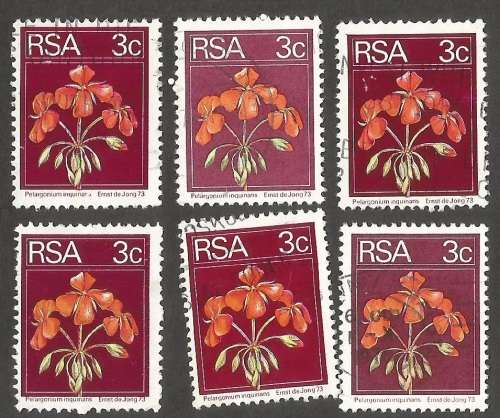 Republic of South Africa Grouping of 2nd Definitive 3c Geranium Postmarks / Cancel