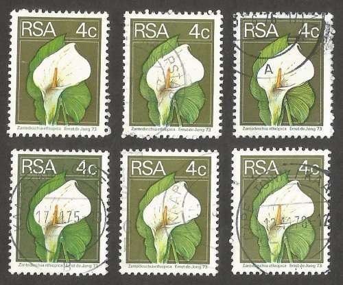 Republic of South Africa Grouping of 2nd Definitive 4c Arum Lily Postmarks / Cancel