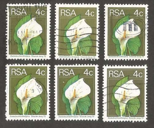 Republic of South Africa Grouping of 2nd Definitive 4c Arum Lily Postmarks / Cancel