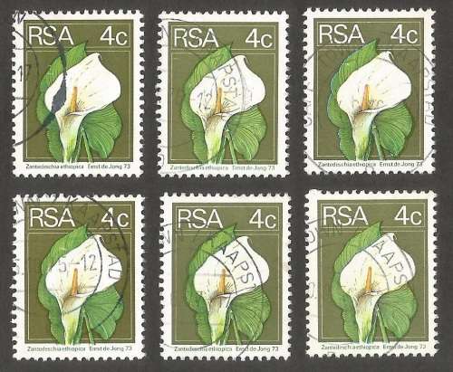 Republic of South Africa Grouping of 2nd Definitive 4c Arum Lily Postmarks / Cancel