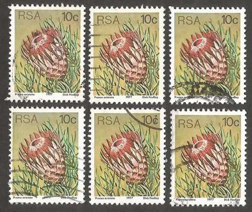 Republic of South Africa Grouping of  3rd Definitive Protea 10c. Post mark / Cancel