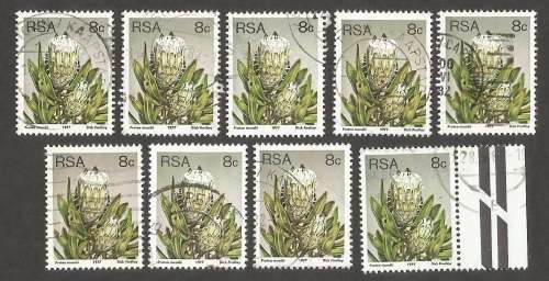 Republic of South Africa Grouping of  3rd Definitive Protea 8c. Post mark / Cancel