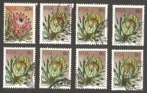 Republic of South Africa Grouping of  3rd Definitive Protea Mixed Face Values. Post mark / Cancel