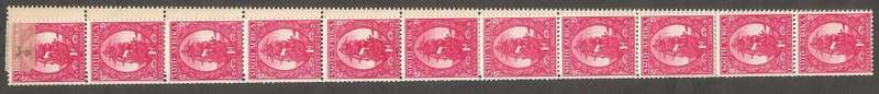 Union of South Africa SACC105 Mono Coil strip of 22 stamps. Coarse Screen UHB V1 on 6th stamp