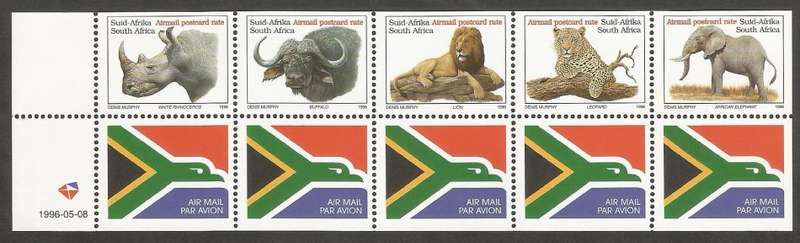 RSA SACC946a Big 5 Booklet stamps with airmail stamps
