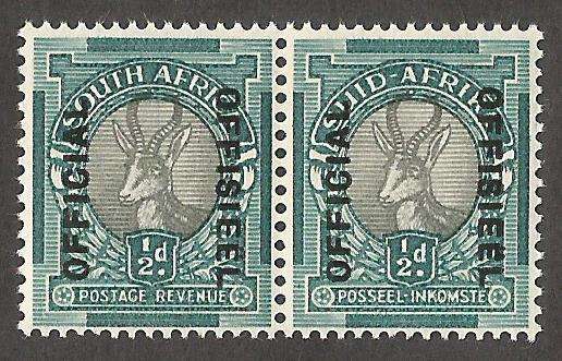 Union of South Africa Official SACC37 ½d with official reading up and downwards. R800 CV per pair