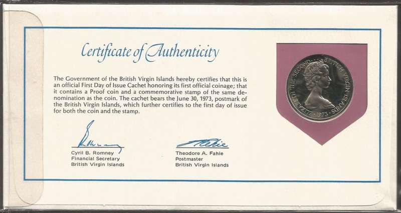 British Virgin Islands FDC with Coin. 1973 First Coin Mintage 50 cents