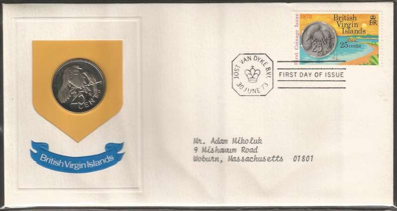 British Virgin Islands FDC with Coin. 1973 First Coin Mintage 50 cents