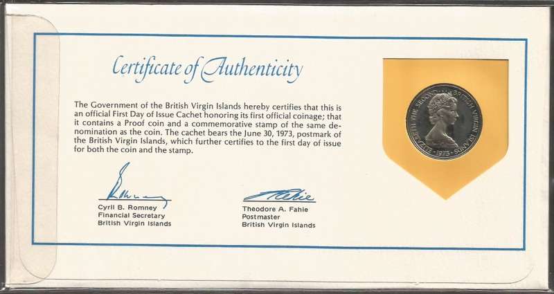 British Virgin Islands FDC with Coin. 1973 First Coin Mintage 50 cents