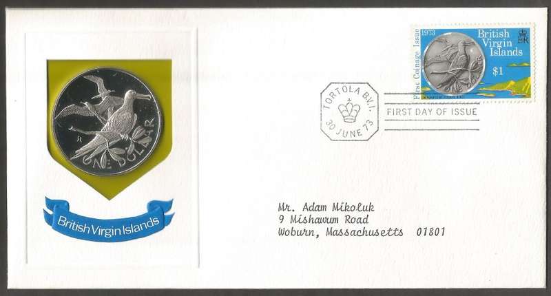 British Virgin Islands FDC with Coin. 1973 First Coin Mintage 50 cents