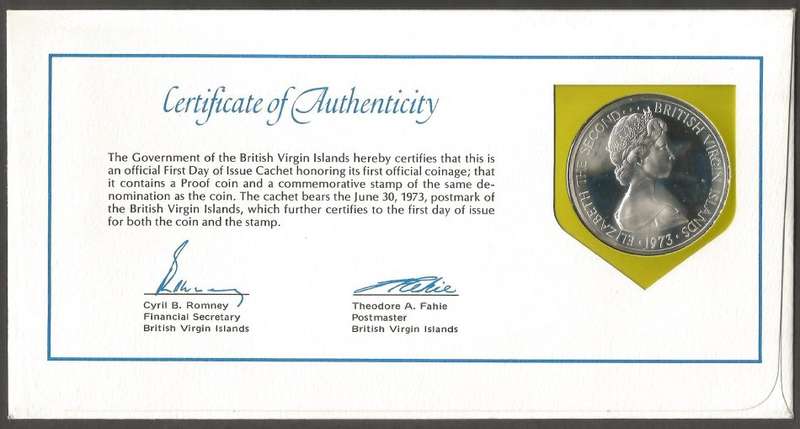 British Virgin Islands FDC with Coin. 1973 First Coin Mintage 50 cents