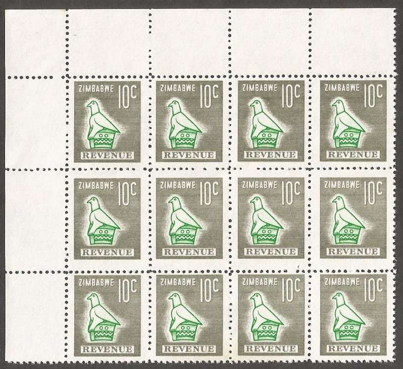 Zimbabwe Incomplete Perforation Revenue Stamps. 10c Value