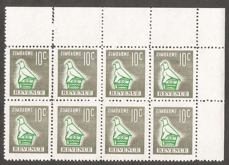 Zimbabwe Incomplete Perforation Revenue Stamps. 10c Value. SLightest Double Perf in the margin