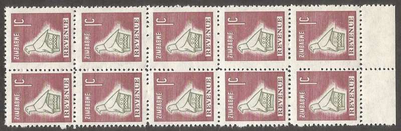 Zimbabwe Incomplete Perforation Revenue Stamps. 1c Value.