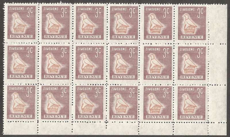 Zimbabwe Incomplete Perforation Revenue Stamps. 3c Value.