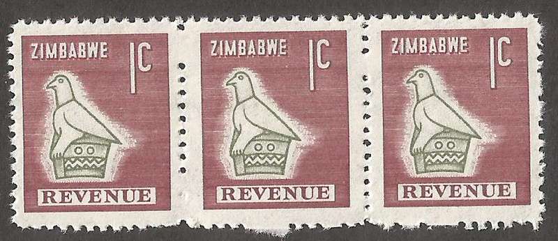 Zimbabwe Incomplete Perforation Revenue Stamps. 1c Value.