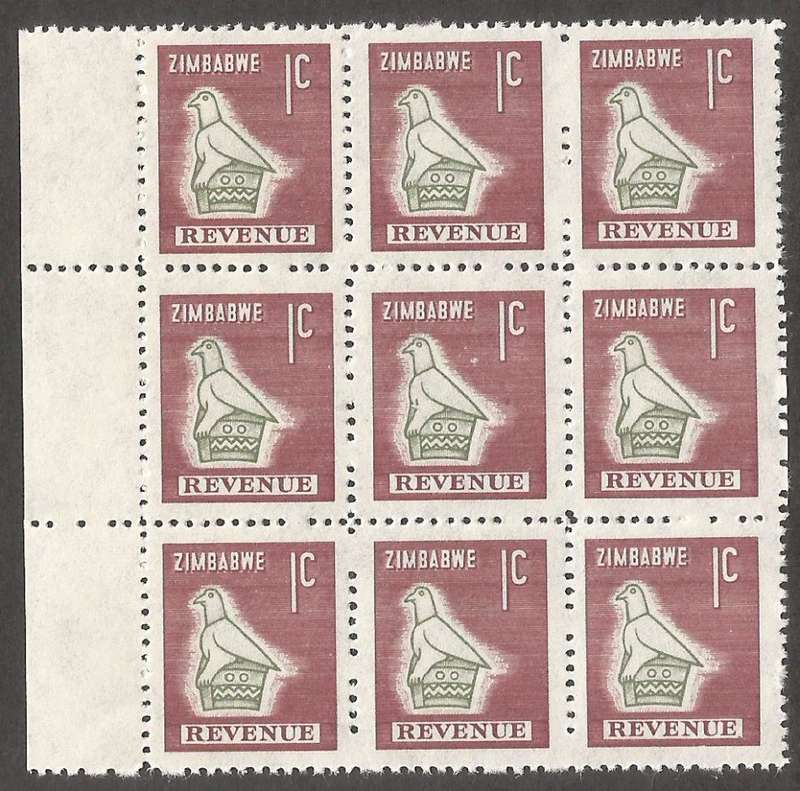 Zimbabwe Incomplete Perforation Revenue Stamps. 1c Value.