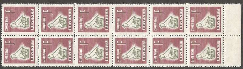 Zimbabwe Incomplete Perforation Revenue Stamps. 1c Value.