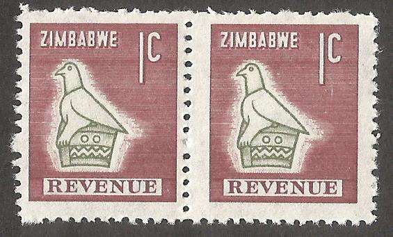 Zimbabwe Incomplete Perforation Revenue Stamps. 1c Value.