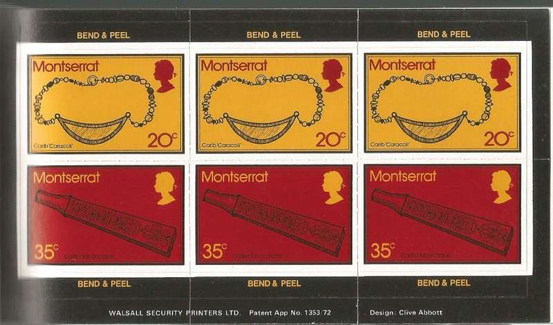 Montserrat Caribbean Artifacts. Souvenir Booklet of self adhesive Stamps