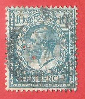England- Used King George V SG394 - Cancel- Postmark- Post Mark-Thematic Incomplete Perfin
