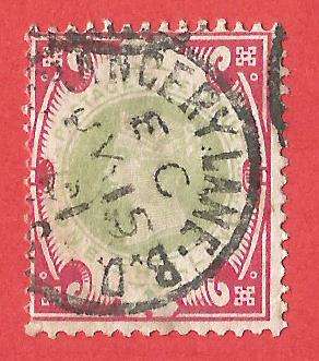 England Queen Victoria SG214 1900 1s- Used- Cancel- Postmark- Post Mark-Thematic