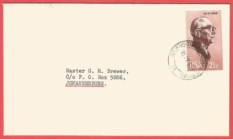 FDC- Republic of South Africa- 1968- Private Cover- Used- Cancel- Rissik Street