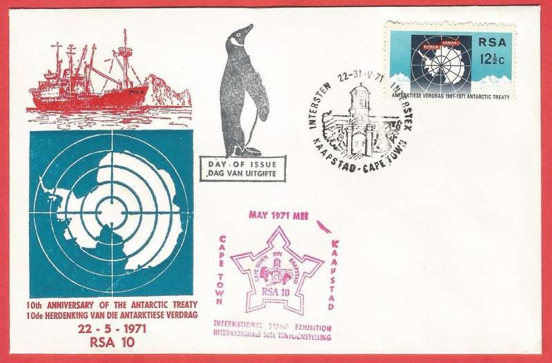 RSA- FDC- 10th Anniversary of The Antarctic Treaty 1971 Private Cover Intl. Stamp Exhibit. Cape Town