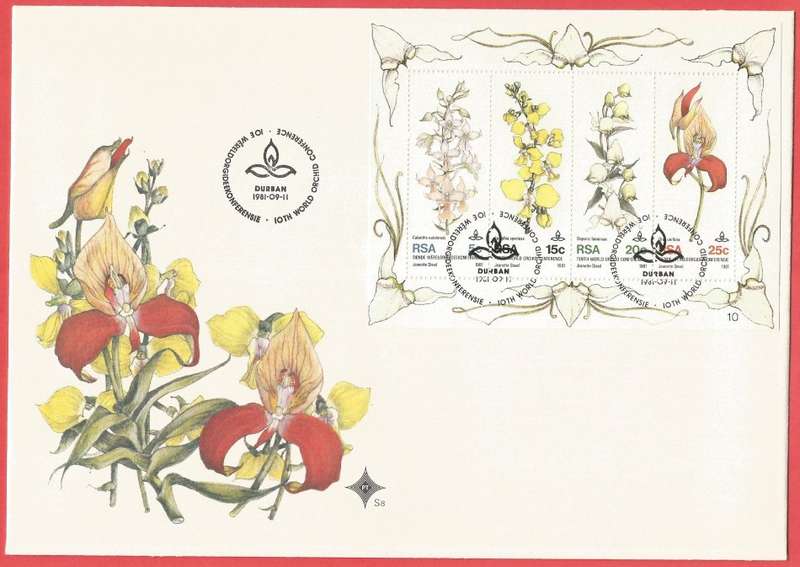 RSA- FDC(Large) - S8 M/S - Tenth World Orchid Conference-1981- Used-Postmark-Cancel- Durban