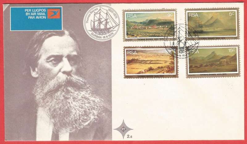RSA- FDC- Thomas Baines - SACC2.6 -1975- Cancel- Durban Different FDC Shades