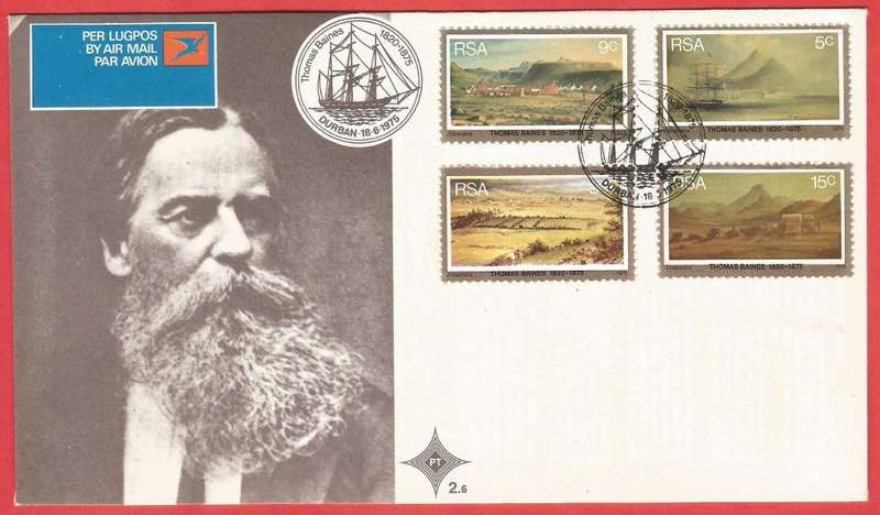 RSA- FDC- Thomas Baines - SACC2.6 -1975- Cancel- Durban Different FDC Shades