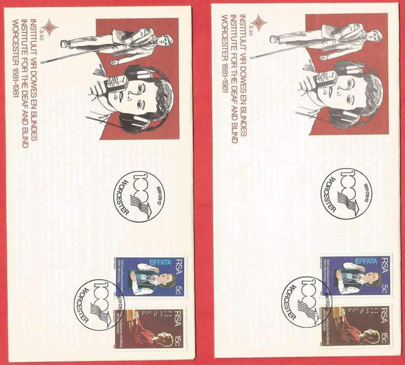 RSA- FDC3.30- Deaf and Blind Institute -1981- Cancel- Worcester- Variety- Different FDC Shades