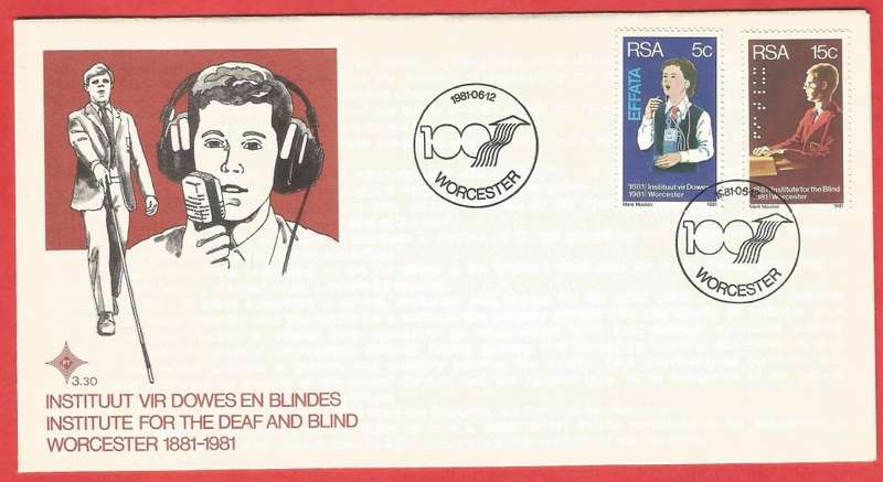 RSA- FDC3.30- Deaf and Blind Institute -1981- Cancel- Worcester- Variety- Different FDC Shades
