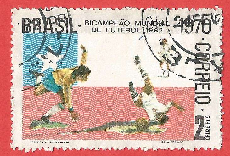 Brazil 1970 Brazil`s Third Victory in the Football World Cup - Used- Cancel- Postmark- Post mark