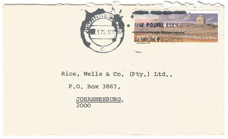 RSA-1975- Domestic Mail- Cover- Used- Postmark- Johannesburg- FDC
