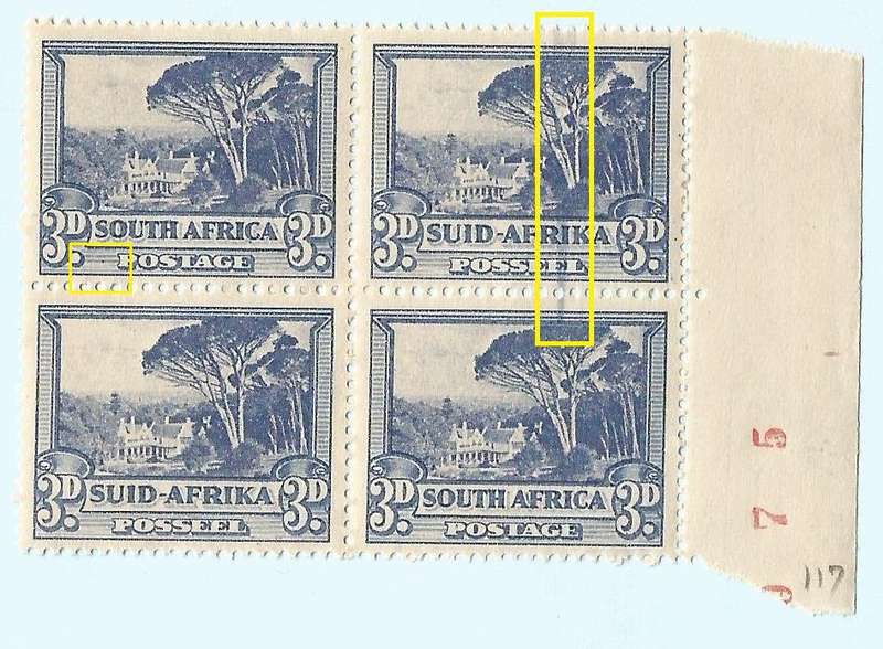 Union of  South Africa- MNH- SACC59 3d Groote Schuur Doctor bade flaws, Marginal piece