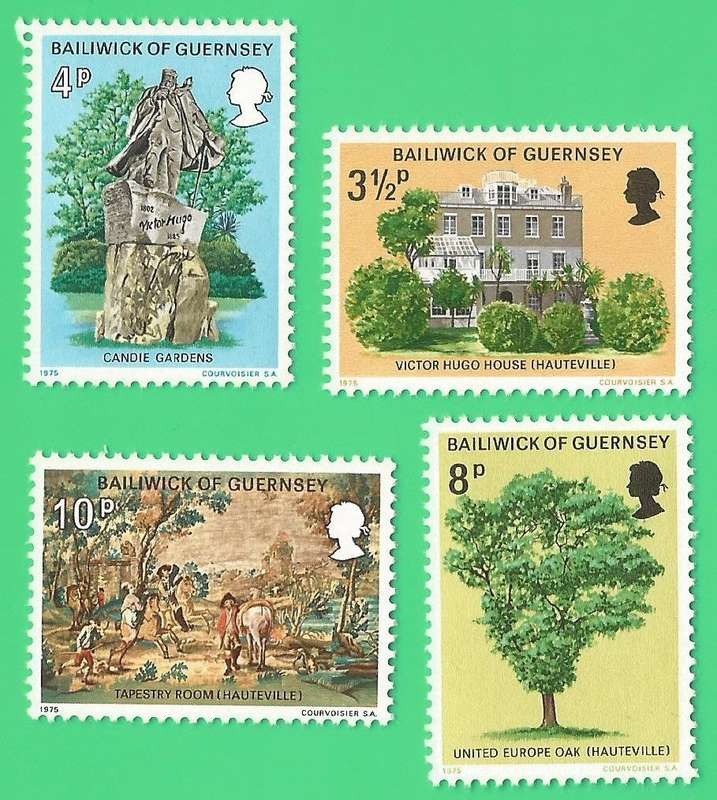 Bailiwick of Guernsey-1975 The exile of Victor Hugo-Set- MNH-Thematic-  People-House-Art-Craft-Flora