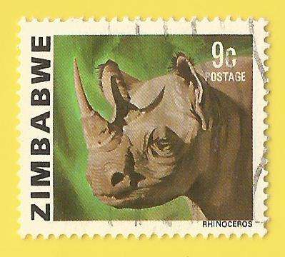 Zimbabwe- Used- Cancel- Postmark- Thematic- Fauna- Wild Animals- Rhinoceros