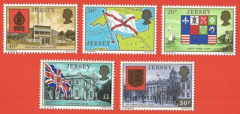 Jersey 1976 Definitive Issue- MNH- Set- Thematic- Buildings- Flags- Sail Boat- Map- Symbols- History
