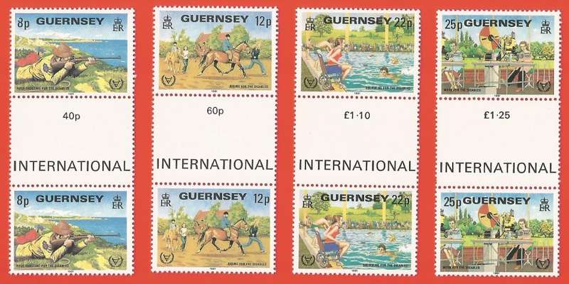 Guernsey-MNH-Gutter Set-1981 International Year for Disabled Persons-Thematic-Rifle-Horse-Sport-Swim
