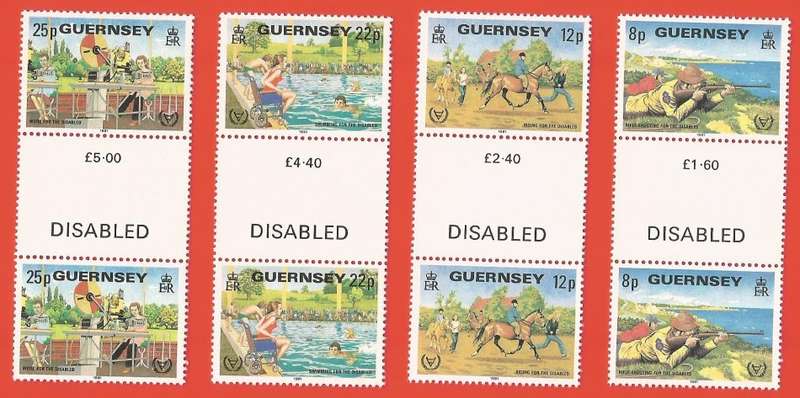 Guernsey 1981 Int. Year for Disabled - MNH- Gutter Set- Thematic- Rifle Shooting- Swimming- Horses-